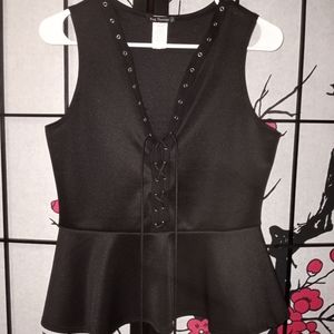 Lace Up Sleeveless Peplum Top XL Cute!